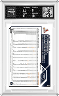 Albert Pujols from the 2023 Topps Series 1 set graded by Arena Club and given an overall grade of 9.5.