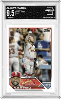 Albert Pujols from the 2023 Topps Series 1 set graded by Arena Club and given an overall grade of 9.5.