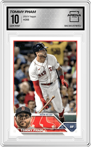 Tommy Pham from the 2023 Topps Series 1 set graded by Arena Club and given an overall grade of 10.