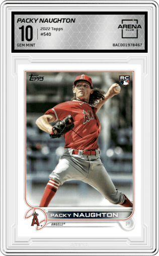 Packy Naughton from the 2022 Topps Series 2 set graded by Arena Club and given an overall grade of 10.