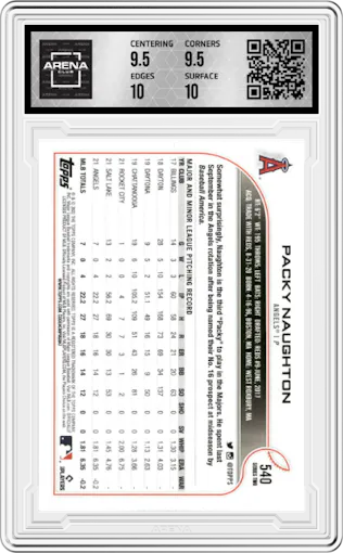Packy Naughton from the 2022 Topps Series 2 set graded by Arena Club and given an overall grade of 10.