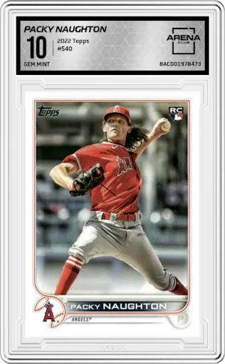Packy Naughton from the 2022 Topps Series 2 set graded by Arena Club and given an overall grade of 10.