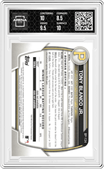 Tony Blanco Jr. from the 2023 Bowman  set graded by Arena Club and given an overall grade of 9.