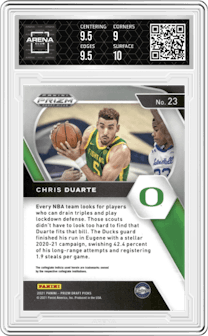 Chris Duarte from the 2021-22 Panini Prizm Draft Picks set graded by Arena Club and given an overall grade of 9.5.