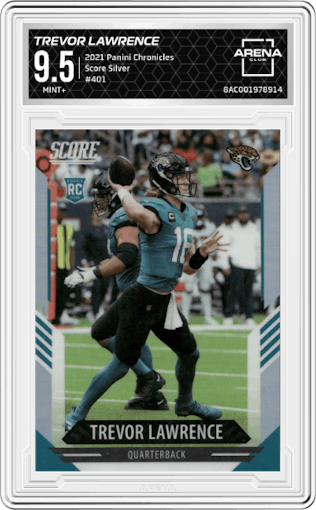 Trevor Lawrence from the 2021 Panini Chronicles set featuring a Silver  parallel graded by Arena Club and given an overall grade of 9.5.