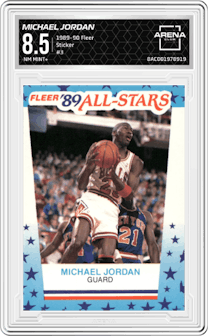 Michael Jordan  from the 1989-90 Fleer set graded by Arena Club and given an overall grade of 8.5.