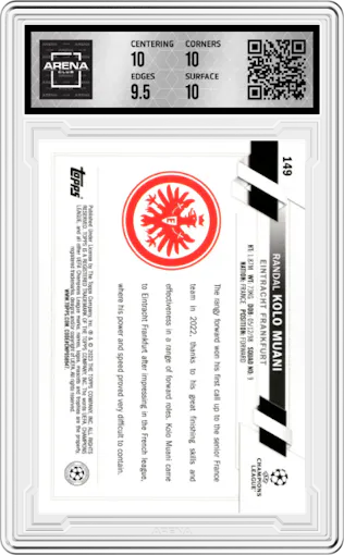 Randal Kolo Muani from the 2022-23 Topps Jade Edition UEFA Club Competitions set graded by Arena Club and given an overall grade of 10.