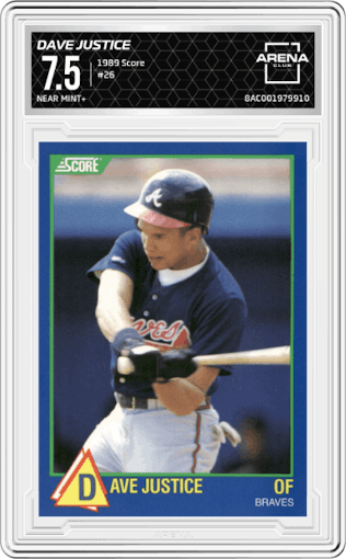 Dave Justice from the 1989 Score set graded by Arena Club and given an overall grade of 7.5.