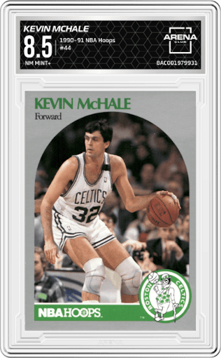 Kevin McHale from the 1990-91 NBA Hoops set graded by Arena Club and given an overall grade of 8.5.