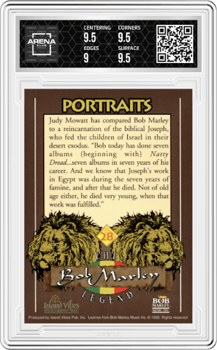 Bob Marley from the 1995 Island Vibes set graded by Arena Club and given an overall grade of 9.5.
