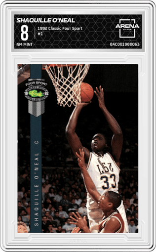 Shaquille O'Neal from the 1992 Classic Four Sport set graded by Arena Club and given an overall grade of 8.