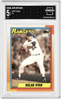 Nolan Ryan from the 1990 Topps set graded by Arena Club and given an overall grade of 5.