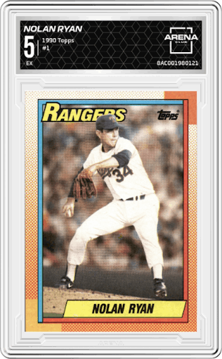 Nolan Ryan from the 1990 Topps set graded by Arena Club and given an overall grade of 5.