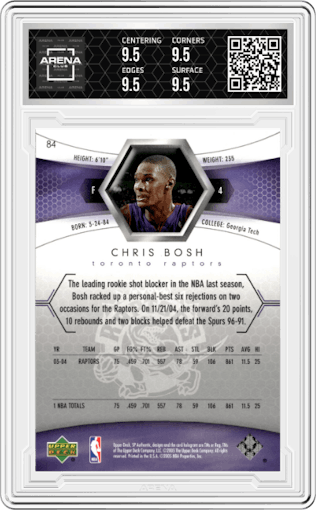  Chris Bosh from the 2004-05 Upper Deck SP Authentic set graded by Arena Club and given an overall grade of 9.5.