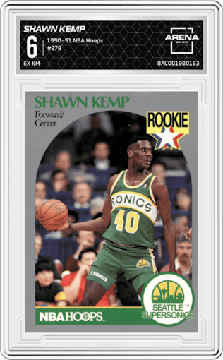 Shawn Kemp from the 1990-91 NBA Hoops set graded by Arena Club and given an overall grade of 6.