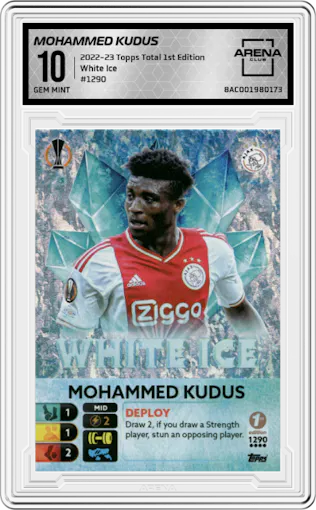 Mohammed Kudus from the 2022-23 Topps Total Football 1st Edition set graded by Arena Club and given an overall grade of 10.