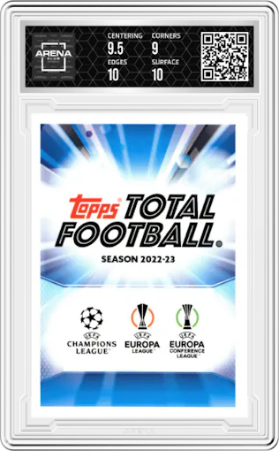 Erling Haaland from the 2022-23 Topps Total Football 1st Edition set graded by Arena Club and given an overall grade of 9.5.