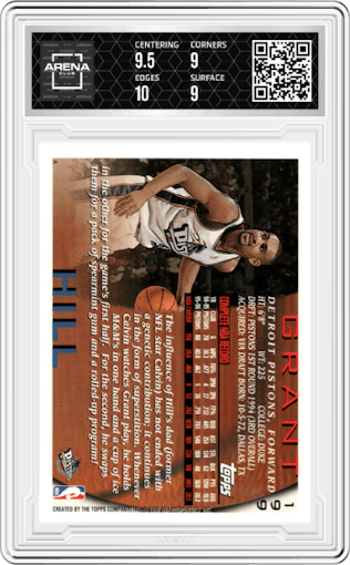 Grant Hill from the 1996-97 Topps set graded by Arena Club and given an overall grade of 9.5.