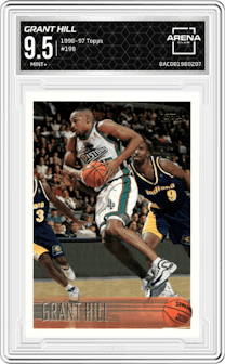 Grant Hill from the 1996-97 Topps set graded by Arena Club and given an overall grade of 9.5.