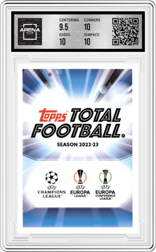 Antonio Nusa from the 2022-23 Topps Total Football 1st Edition set graded by Arena Club and given an overall grade of 10.