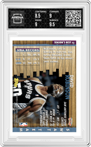 David Robinson from the 1996-97 Topps Chrome set graded by Arena Club and given an overall grade of 9.