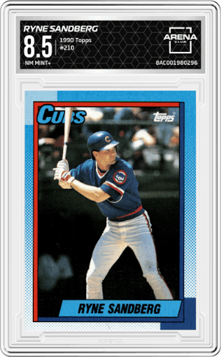 Ryne Sandberg from the 1990 Topps set graded by Arena Club and given an overall grade of 8.5.
