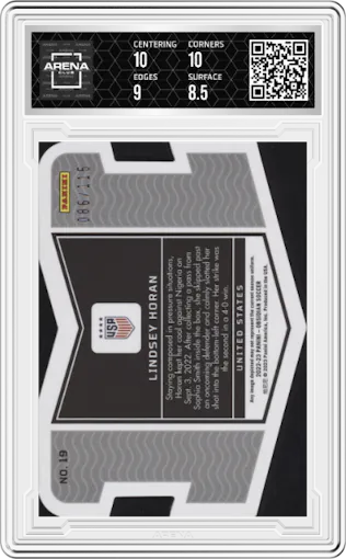 Lindsey Horan from the 2022-23 Panini Obsidian set graded by Arena Club and given an overall grade of 9.