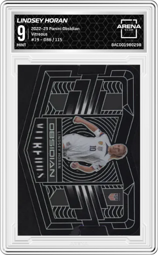 Lindsey Horan from the 2022-23 Panini Obsidian set graded by Arena Club and given an overall grade of 9.
