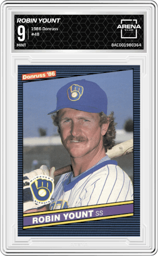 Robin Yount from the 1986 Donruss set graded by Arena Club and given an overall grade of 9.