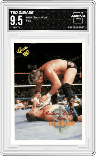 The Million Dollar Man Ted DiBiase from the 1990 Classic WWF set graded by Arena Club and given an overall grade of 9.5.
