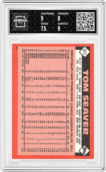 Tom Seaver from the 1986 Topps Traded set graded by Arena Club and given an overall grade of 8.