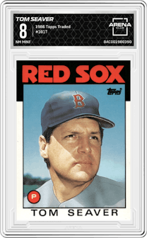 Tom Seaver from the 1986 Topps Traded set graded by Arena Club and given an overall grade of 8.