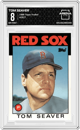 Tom Seaver from the 1986 Topps Traded set graded by Arena Club and given an overall grade of 8.