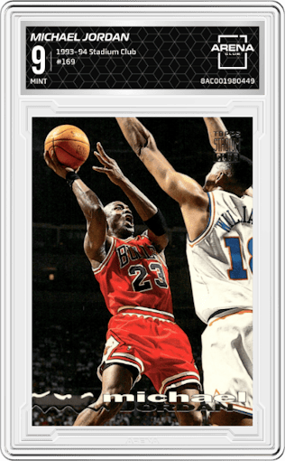 Michael Jordan from the 1993-94 Topps Stadium Club set graded by Arena Club and given an overall grade of 9.
