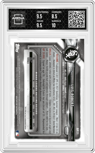 Luis Robert from the 2018 Bowman set graded by Arena Club and given an overall grade of 9.