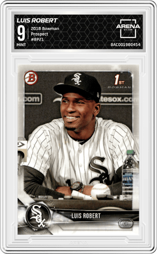 Luis Robert from the 2018 Bowman set graded by Arena Club and given an overall grade of 9.