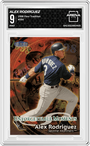 Alex Rodriguez from the 1998 Fleer Tradition set graded by Arena Club and given an overall grade of 9.