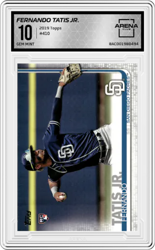 Fernando Tatis Jr. from the 2019 Topps Series 2 set graded by Arena Club and given an overall grade of 10.