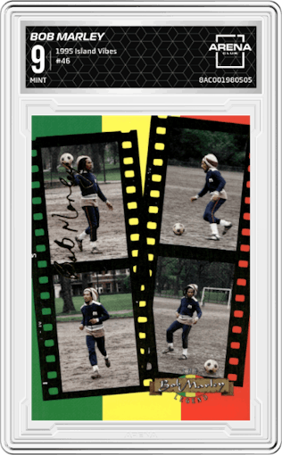 Bob Marley from the 1995 Island Vibes set graded by Arena Club and given an overall grade of 9.