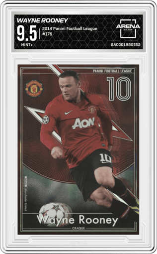 Wayne Rooney from the 2014 Panini Football League (PFL06) set graded by Arena Club and given an overall grade of 9.5.
