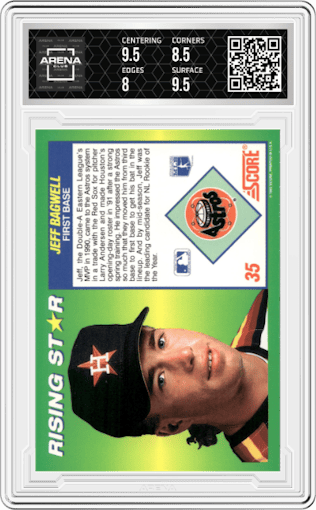 Jeff Bagwell from the 1992 Score 100 Rising Stars set graded by Arena Club and given an overall grade of 8.5.