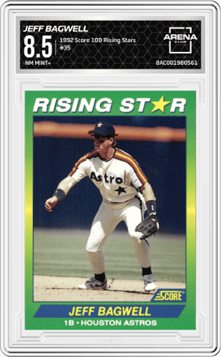 Jeff Bagwell from the 1992 Score 100 Rising Stars set graded by Arena Club and given an overall grade of 8.5.