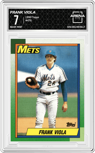 Frank Viola from the 1990 Topps set graded by Arena Club and given an overall grade of 7.