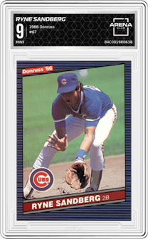 Ryne Sandberg from the 1986 Donruss set graded by Arena Club and given an overall grade of 9.