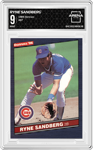 Ryne Sandberg from the 1986 Donruss set graded by Arena Club and given an overall grade of 9.
