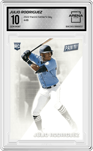 Julio Rodriguez from the 2022 Panini Father’s Day set graded by Arena Club and given an overall grade of 10.