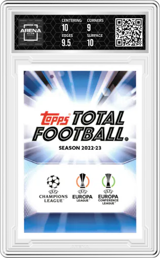 Lionel Messi from the 2022-23 Topps Total Football 1st Edition set graded by Arena Club and given an overall grade of 9.5.