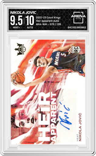 Nikola Jovic from the 2022-23 Panini Court Kings set graded by Arena Club and given an overall grade of 9.5.