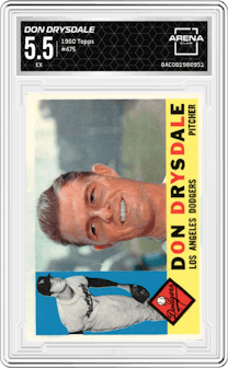 Don Drysdale from the 1960 Topps set graded by Arena Club and given an overall grade of 5.5.