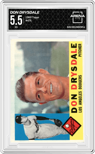 Don Drysdale from the 1960 Topps set graded by Arena Club and given an overall grade of 5.5.